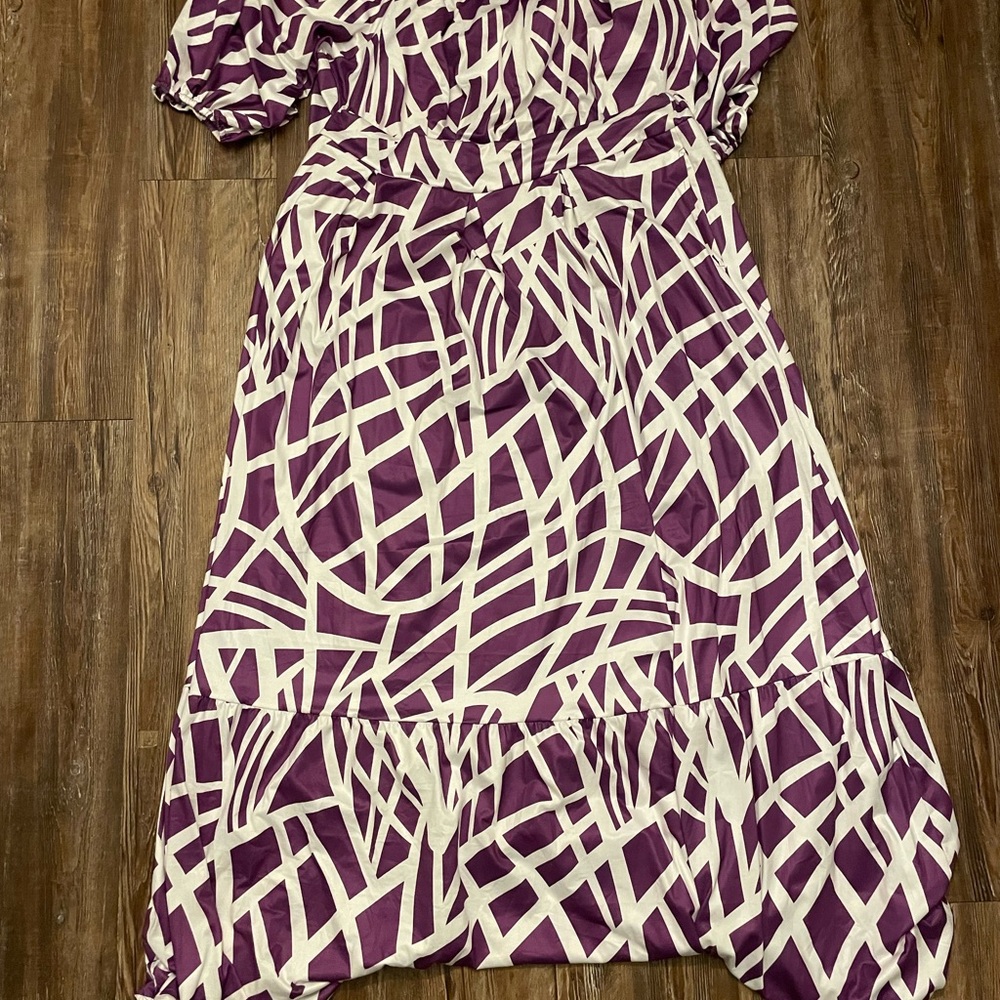 Purple Puff Sleeve Sundress with Off the Shoulder Neckline
